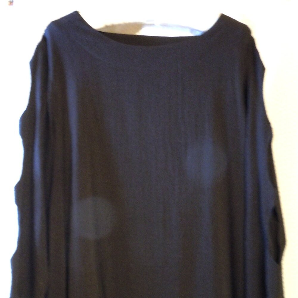 Ali Miles Women's Black Crinkle Tunic Top XL-1X Cutout Sleeves and Upper Back